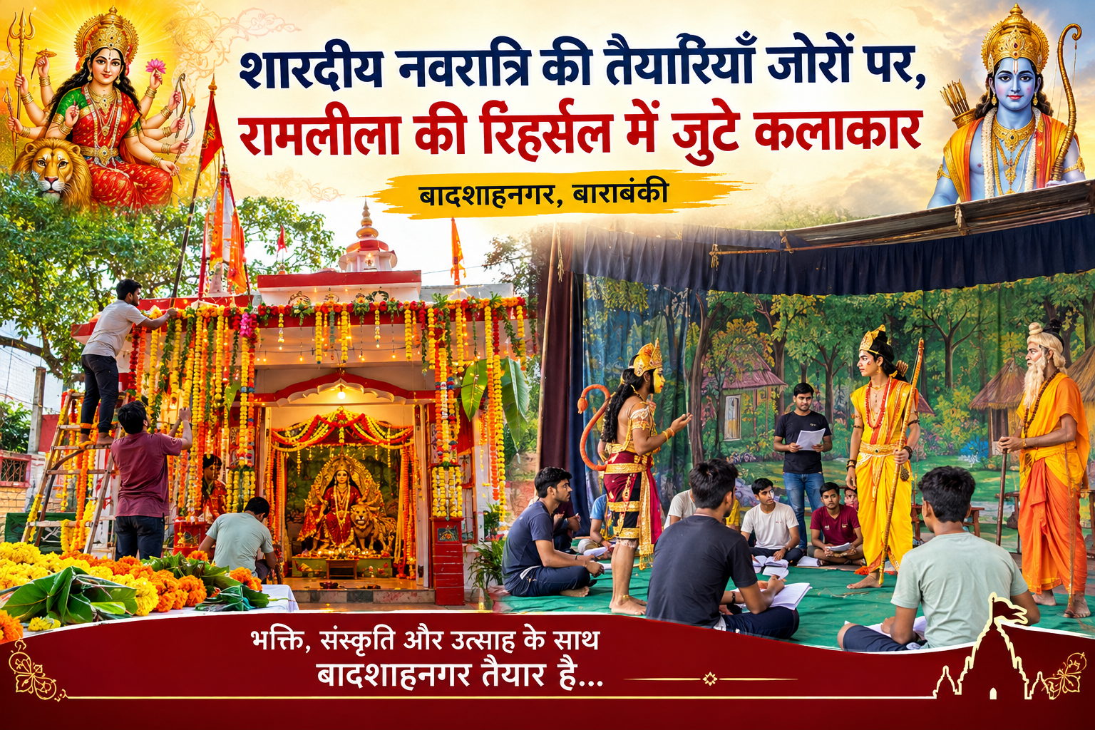 शारदीय नवरात्रि की तैयारियाँ जोरों पर, रामलीला की रिहर्सल में जुटे कलाकार